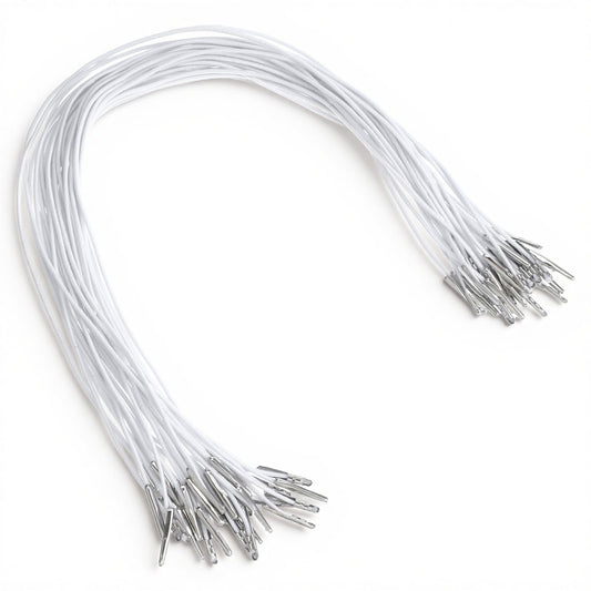 30 Pcs Elastic Cord with Metal Ends, 12 Inch Loop Band Elastic String Soft Round Stretch Extender Strap for DIY Crafts Book Binding Mask Making Menus Party Hat Badges Signs Hanging (White)