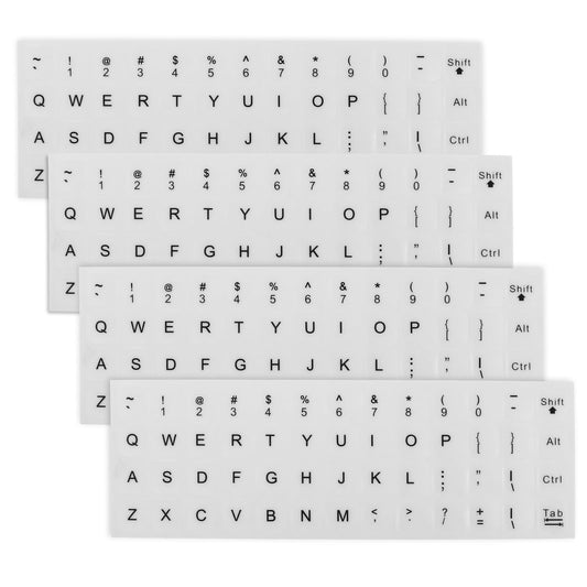 Keyboard Letter Stickers, 4 Pcs Universal Laptop Keyboard Stickers English Keyboard Letter Replacement Stickers White Background and Black Lettering Stickers for Computer Laptop Desktop