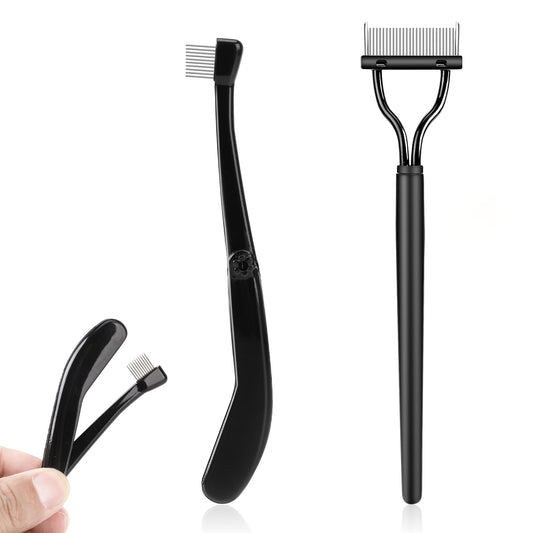 Folding Eyelash Comb, 2PCS Eyelash Separator Lash Separating Comb with Stainless Steel Teeth Portable Eyelash Brush Eyelash Grooming Tools Professional Eye Makeup Tools for Women