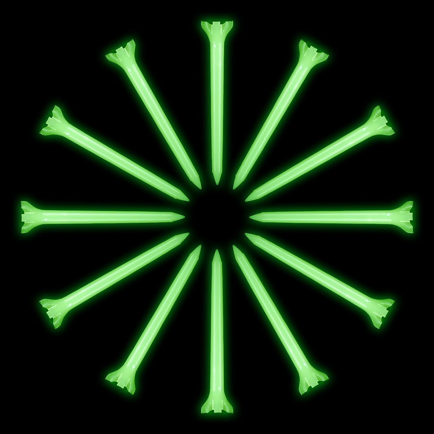 Qulkws Glow in The Dark Golf Tees, 12 Pcs Fluorescent Green Light Up Golf-Tee, Professional Plastic Golf-Tees for Night Golf, Indoor Outdoor Trainning, Reduce Side Spin Friction