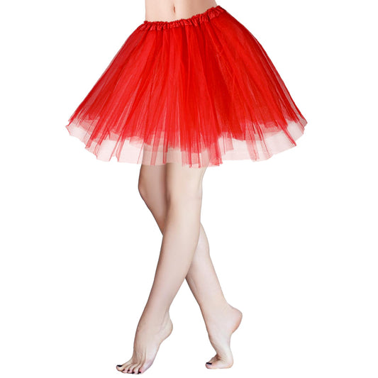 KALIONE Tutu Skirt for Women 3 Layered Elastic Tulle Skirts Women's Teen Adult Tutu Skirt Bubble Ballet Dance Tulle Skirts Vintage Party Dress Costume Accessories for Women Teen Girls, Red