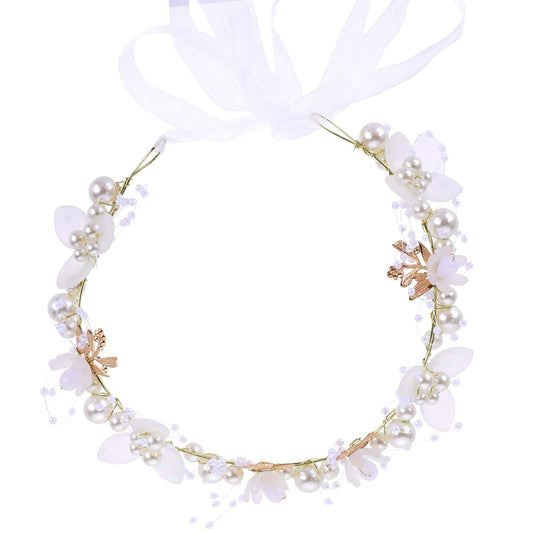 Flower Girl Headpiece, Flower Crown Flower Headband for Wedding, Flower Crown Pearl Flower Girl Crown Wedding Headband Bridal Flower Headbands Flower Hair Piece for Women Wedding Birthday Party