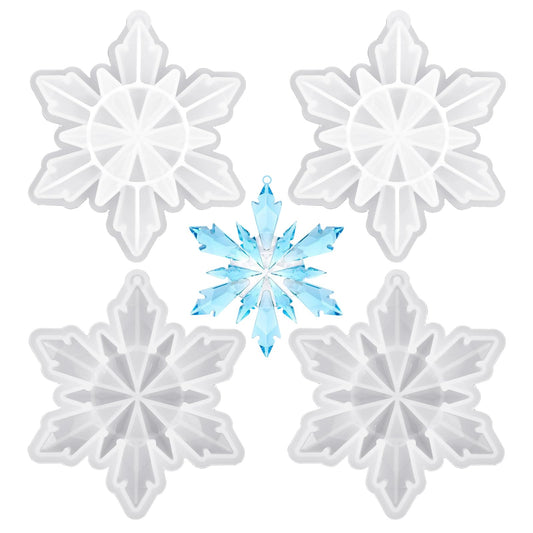 Christmas Resin Molds Silicone, 4 PCS 3D Snowflake Molds Big Snowflake Silicone Molds for Resin, Christmas Ornament Resin Molds for DIY Xmas Tree Winter Ornament Jewelry Pendant Gift Decoration Gift
