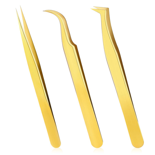 High Precision Eyelash Tweezers, 3 PCS Stainless Steel False Lash Tweezers Set Professional Eyelash Extension Tweezers Straight Tip Tweezers Curved Tip Tweezers for DIY Nail Art Sticker Rhinestone