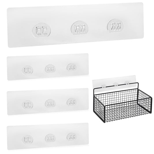 KALIONE 4Pcs Shower Caddy Adhesive Replacement, 3 Hooks Shower Shelf Caddy, Adhesives Hook for Shower Caddy, Transparent Adhesive Hanging Hooks, Strong Sticker Hooks for Bath
