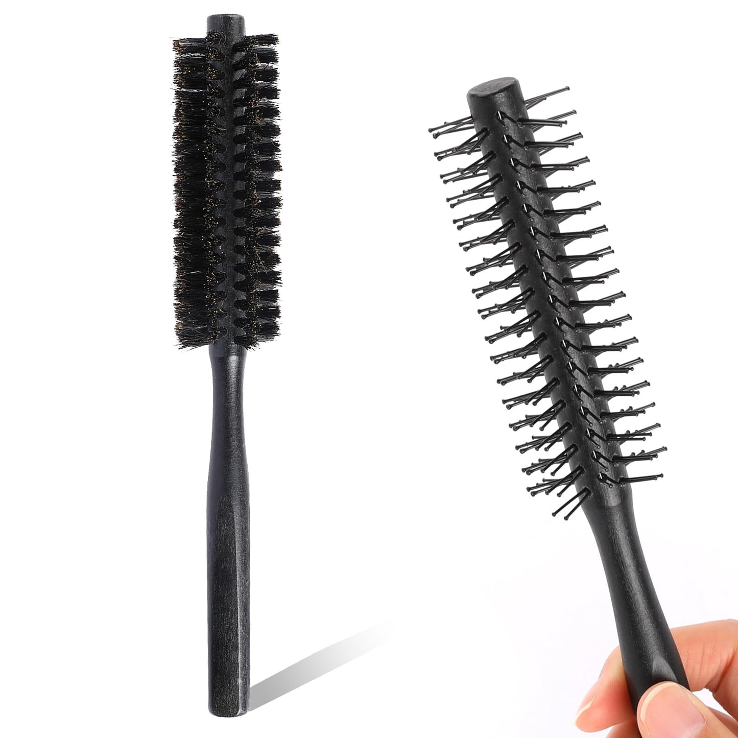 Small Round Brush for Blow Drying,2 PCS Round Hair Bursh Boar Bristles Curling Brush and Nylon Bristles Hair Massage Comb Roll Hairbrush for Wet or Dry Hair