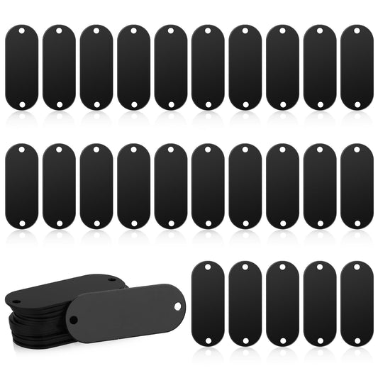 Engraving Blanks, 25 Pcs Black Aluminum Stamping Blanks Metal Blank Dog Tags with 2 Holes for Jewelry, Pet ID, Dog Tags, DIY Leather Art Craft Projects, Keychain