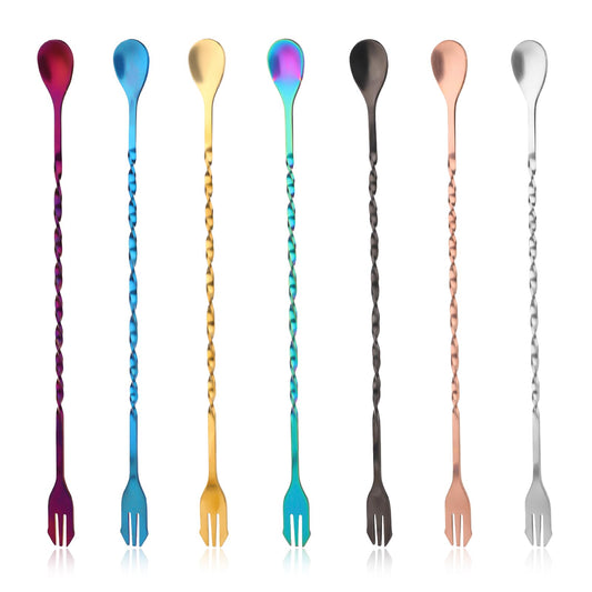7 Pieces Bar Spoon Cocktail Stirrers Cocktail Spoon Long Spoon Mixing Spoon 10 Inch Stainless Steel Spiral Pattern Iced Tea Spoons Long Handle for Coffee Bar Accessories Home Bar Mixing Spoon Set