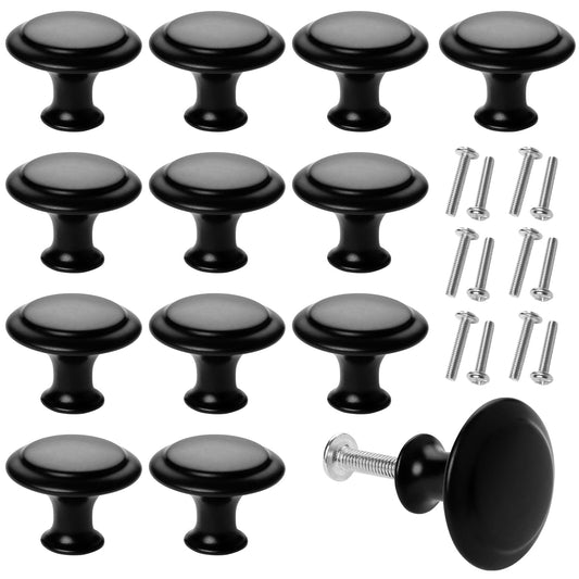 KALIONE 12 Pcs Black Cabinet Knobs Round Cupboard Knobs, Black Knobs Handles Drawers Knobs Furniture Knobs Drawer Handles, Vintage Cabinet Knobs with Screws, Knob for Furniture Cabinet