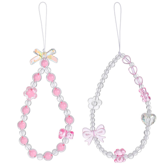 2 Pcs Bow Phone Charm Strap Y2k Cute Phone Charms Phone Beaded Phone Strap Charm Blue Purple Beaded Phone Keychain Phone Lanyards Beaded Camera Wrist Strap Anti Lost Phone Chain Keychain for Women