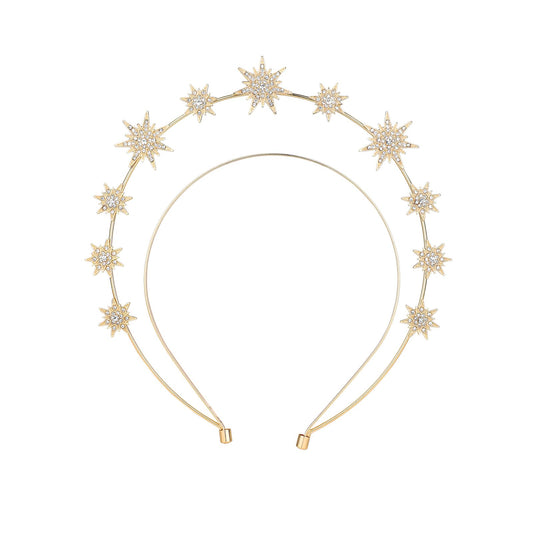 Hariendny Stars Headband Crown Headbands Glitter Bridal Wedding Headpiece Rhinestone Halo Tiara Hairhoops Crystal Hair Band Halo Headbands Crystal Goddess Head Band for Women Girls(Gold)