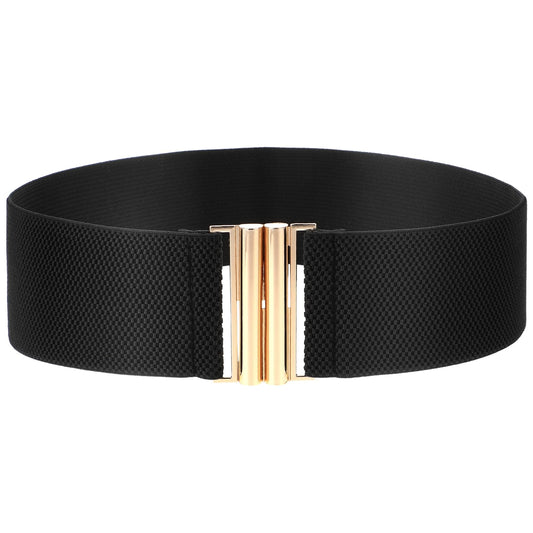 Hariendny Wide Stretchy Belts for Women, Adjustable Elastic Waist Belts Vintage Stretch Waist Belt with Buckle Retro Women's Belts for Dresses(Black)