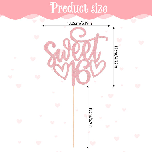 16th Birthday Cake Toppers Cake Handmade Decorations Glitter Cheers to 16 Years Old Happy 16 Birthday for Girl 16 Sixteen Years Old Birthday Party Supplies Decorations (Rose Gold