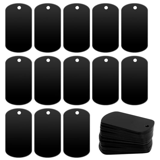 25PCS Black Aluminum Stamping Blanks Tags with Hanging Holes, Engraving Metal Stamping Blank Dog Tags Keyring Blanks for Necklace Bracelet Jewelry Pendant Charm Craft Making