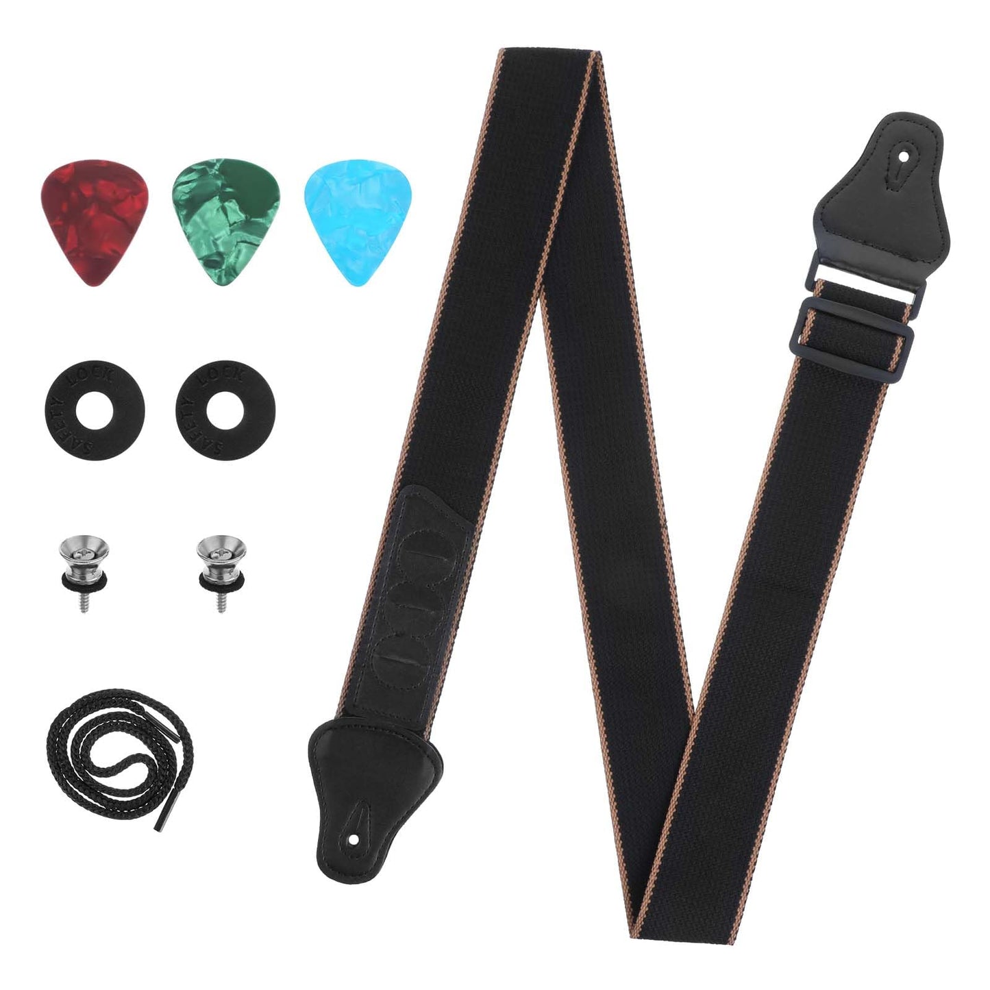 SynHHergyx Guitar Strap, Acoustic Guitar Strap Adjustable Electric Guitar Strap with 2 Buttons 2 Locks and 3 Guitar Picks Guitar Replacement Accessories for Guitar Bass