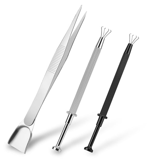 3Pcs 4 Claw Piercing Ball Removal Tool Set Sprinkle Tweezers with Prongs Holder Jeweler's Pick Up Tool Diamond Claw Precision Stainless Steel Tweezers for Tiny Objects IC Chip Electronic Components