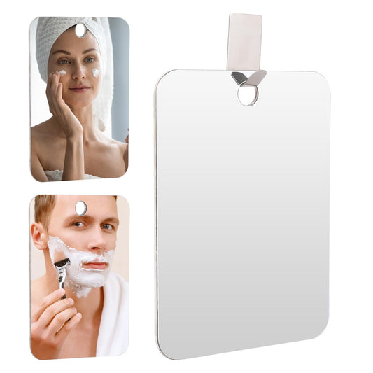 Mozeat Lens Fogless Shower Mirror 6.7 x 5.1 inch Wall-Hanging Unbreakable Shaving Mirrors Bathroom Travel Shatterproof Anti-Fog Shower Mirrors with Hooks, Surface for Clear View