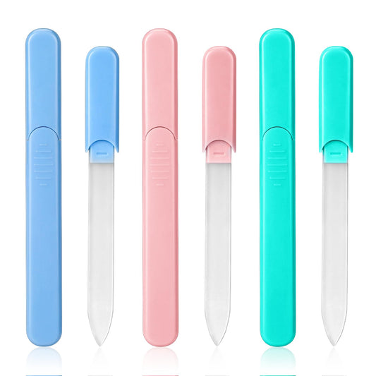 3 Pieces Glass Nail File Multicolor Crystal Nail File Set with Case Premium Glass Nail File Double-Sided Nail Files for Natural Nails Manicure Tools