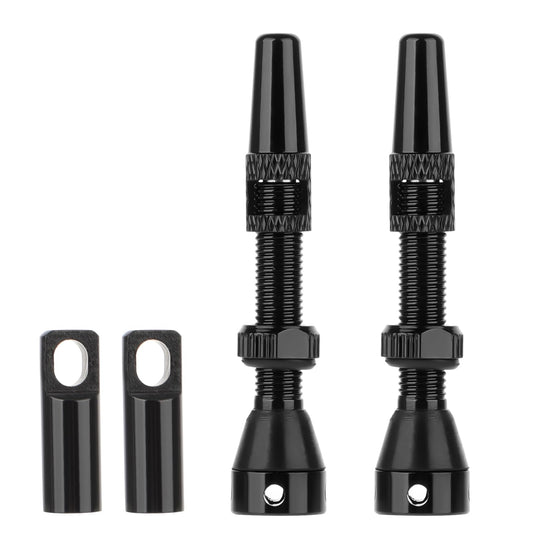 2Pcs Presta Tubeless Valve Stem 48mm, Quality Super Light Alloy Presta Valve Stem, Premium No Leak Tubeless Presta Valve Stems Kits with Valve Core Remover Tool and Valve Stem Caps, Black