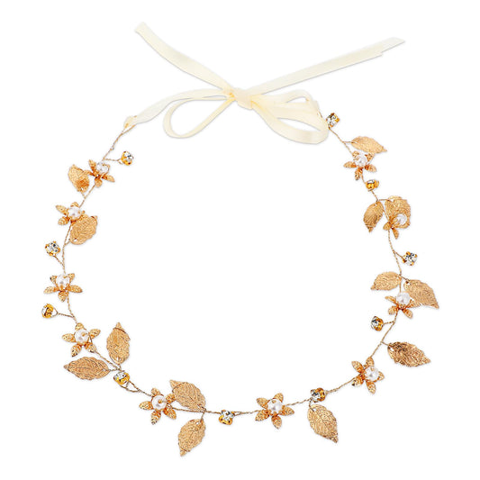 Gold Leaf Headband for Women Flower Girl Headpiece Gold Headband Wedding Hair Accessories for Kids Pearl Headpiece Wedding Bridal Boho Hair Piece Gold Hair Vine Headband for Prom Party