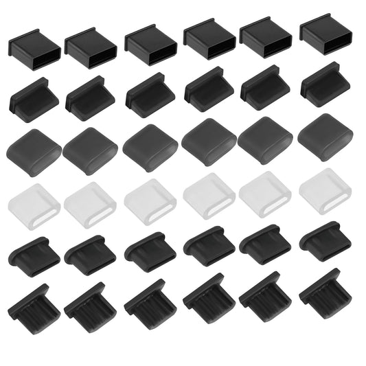 36 Pcs 6 Types USB Anti Dust Cover Plugs, USB C Dust Cover USB Type-C Dust Stopper Soft Micro USB Cap Port Protector USB A Port Protector Cover Anti Dust Cover for USB A, Type C, Micro USB