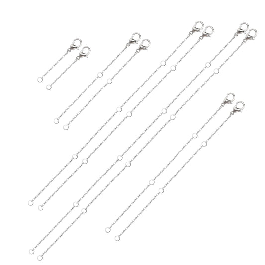 Necklace Extender Siver, 10 Pieces Chain Extender for Necklace 5 Sizes Necklace Chain Extenders Silver Necklace Extender with Double Clasps for DIY Necklace Bracelet Jewelry Crafts Making Supplies