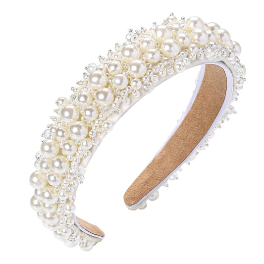 Pearl Headbands for Women Faux Pearl Hairbands White Bridal Headband Hair Hoop Wide Hairbands Wedding Accessories pearl headbands for women wedding decor bride headband
