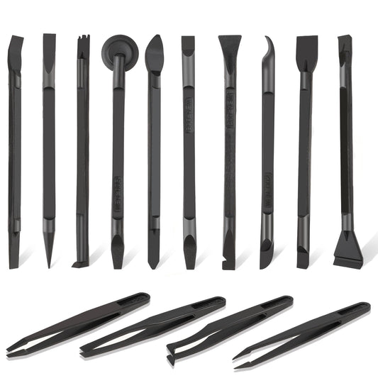 14 Pcs Paint Scraper Tool Plastic Crevice Cleaning Tool Car Detailing Spatula Set Non-Scratch Small Putty Knife Anti-Static Tweezers for Tight Spaces