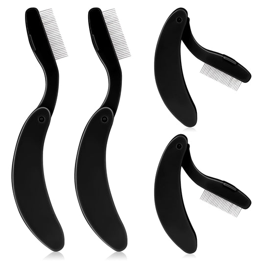 4 Pcs Lash Seperator Brow Comb Folding Eyelash Comb Seperator Stainless Eyebrow Comb Folding Eyebrow Brush Lash Brush Separator Tool with Metal Teeth Eyebrow Comb Metal Teeth Black