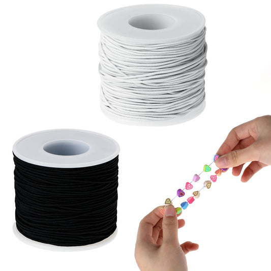 2 Rolls 1mm Stretch Cord Black White Elastic Cord 50m/Roll Elastic Beading String Cord Elastic Braided Thread Elastic Band for DIY Craft Jewellery Making Necklace Bracelet Beading