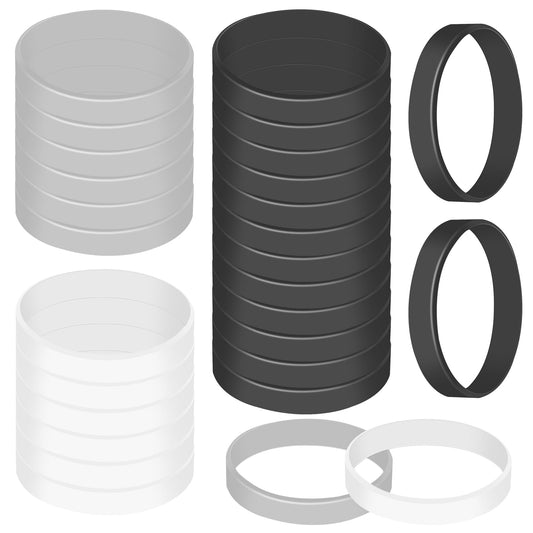 24Pcs Rubber Bracelets, Solid Color Silicone Wristbands Silicone Bracelet Colored Rubber Stretch Bracelets Blank Rubber Wristbands for Women Men Teen Gifts (Black, White, Gray)