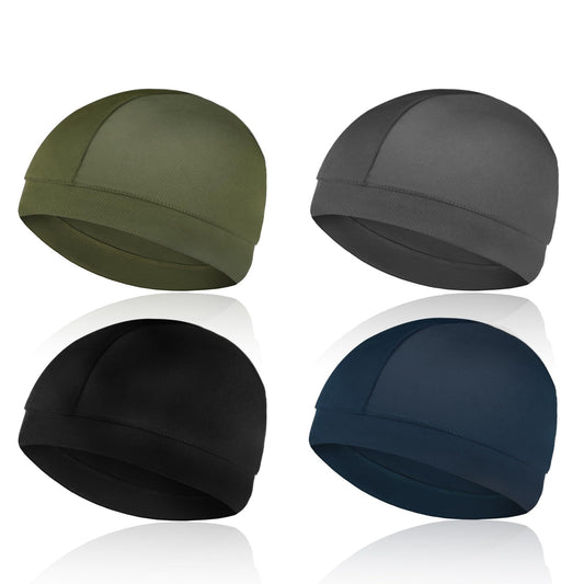 Pack of 4 Helmet Liner Cycling Underhelmet Cap Men's Skull Caps Hat Under Bicycle Helmet Soft Stretchy Helmet Lining Cotton Sports Caps Sleep Caps for Men Women, multicoloured, S-XXL