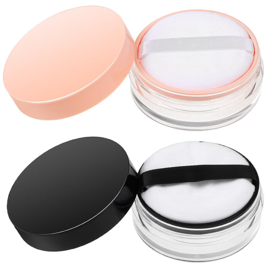 2PCS Portable Loose Powder Container with Powder Puff 10 ml/ 0.33 oz Compact Container DIY Empty Makeup Powder Travel Container Case,Elasticated Net Sifter and Threaded Screw Lid