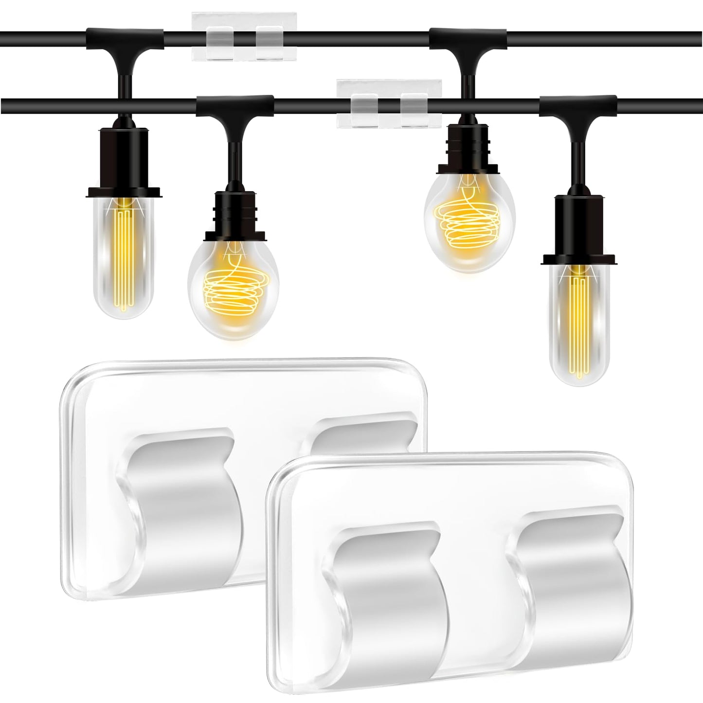 KALIONE 20Pcs Adhesive Cable Clips, Outdoor Cable Clips for String Lights, Heavy Duty Cable Clips, Small Hooks for Hanging, Adhesive Strips for Hanging Light, Durable Clips for Hanging Christmas Light