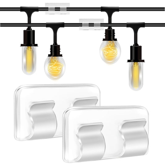 KALIONE 20Pcs Adhesive Cable Clips, Outdoor Cable Clips for String Lights, Heavy Duty Cable Clips, Small Hooks for Hanging, Adhesive Strips for Hanging Light, Durable Clips for Hanging Christmas Light