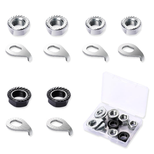 KALIONE 12 Pcs Bicycle Wheel Nuts Bike Wheel Axle Nut Hub M8 M9.5 M10 Steel Bicycle Hub Flanged Nuts Safety Washer Bike Wheel Retaining Parts Accessories for Front and Rear Wheel Mountain Road Bike