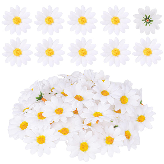 KALIONE Artificial Daisy Silk Flowers Heads Fake Flowers Fabric Flowers, Daisy Flowers Fake Flower Heads, 1.5 Inch White Artificial Gerbera Fake Flowers Heads, Flow