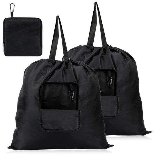 2 Packs Travel Laundry Bags,Waterproof Travel Hamper,Dry Cleaning Bags for Clothes,Travel Laundry Bags for Dirty Clothes, Foldable Laundry Bags with Zipper Drawstring for Home Traveling Camping, Black
