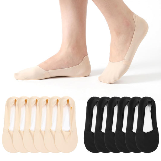 Viliqiou 6 Pairs No Show Socks Womens for Flats, Low Cut Invisible Liner Sock with Non Slip Heel Grip,Loafer Socks Womens Thin Silk Footies for Flats, Loafers, Sneakers