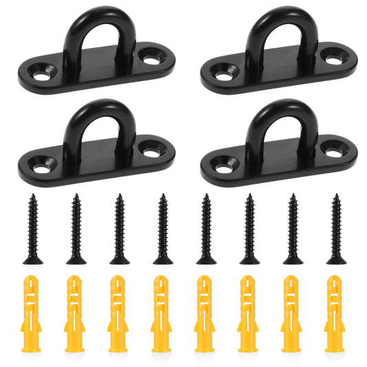 KALIONE 4 Pack Heavy Duty Ceiling Hooks, Stainless Steel Pad Eye Plate Hooks, Metal U Shaped Bracket Hooks for Hanging, Wall Mount Marine Hardware Hooks with Screws (Black)