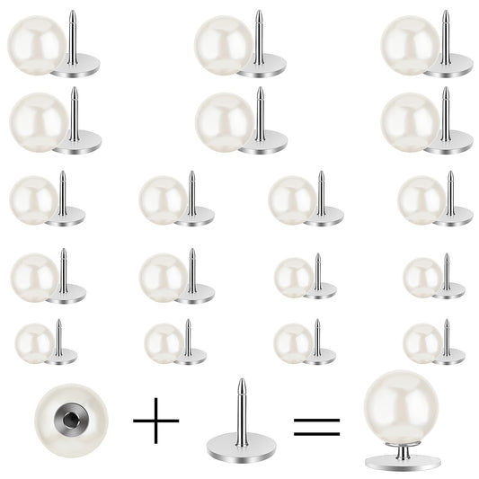 18 Sets No Sew Women Shirt Brooch Buttons 10/12/14mm Easy Button Covers for Women Removable Brooch Button Shirt Buttons Pearl Brooches for Women Button Pins Buttons for Sewing Shawl Clothes Fixing
