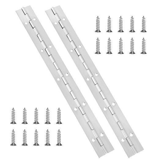 12 Inch Continuous & Piano Hinges, 2Pcs Stainless Steel Heavy Duty Continuous Hinge Piano Boat Hinges Piano Hinge Thickness Folding Hinges for Boats Cabinets Door Storage Box (Silver)