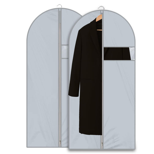 2 Packs Long Garment Bag, Garment Bag for Suit Dress, Garment Bags for Hanging Clothes, Dust-Proof Garment Bags with Clear Pockets, Breathable Dress Bags for Suits Coats(Grey 120x60cm)