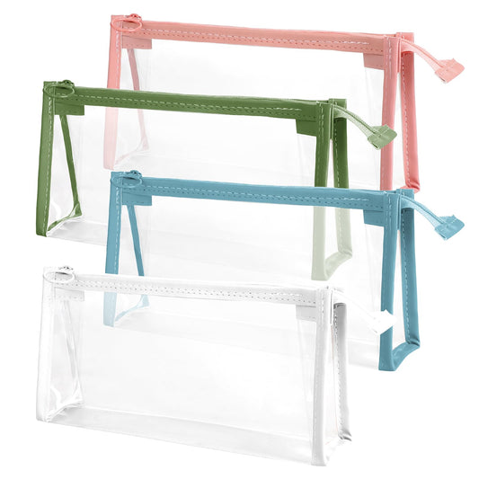 4 Pcs Clear Pencil Case Large Plastic Clear Bag Pen Pouch Transparent Marker Pouch with Zipper Pencil Case Travel Toiletry Cosmetic Makeup Bag Pencil Storage Bag Multifonction Organizer Bag for Adults