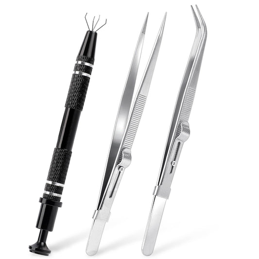 3 Pcs Gem Holder Pick Up Tool, Nail Art Tweezers Grabber Tool, Jewelry Tweezers Gemstone Tweezers Jewelry Grabber, Gem and Jewelry Tweezers Precision Tweezers, Stone Jewelry Locking Tweezers