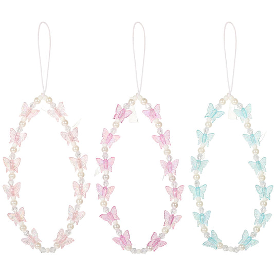 3pcs Beaded Phone Charm Butterfly Pearl Lanyard Wrist Strap Sweet Cute Y2k Beaded Phone Charms Lanyard Handmade Beads Anti Lost Phone Chain Keychain Phone Beaded Phone Strap Charm for Women & Girls
