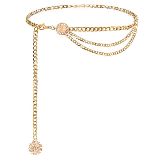 KALIONE Gold Waist Chain, Multilayer Chain Belts for Women, Metal Belly Chain, Adjustable Body Chain Waist Chain Belt for Women Girls Jeans Dresses Skirts Accessories, L, Metal, No