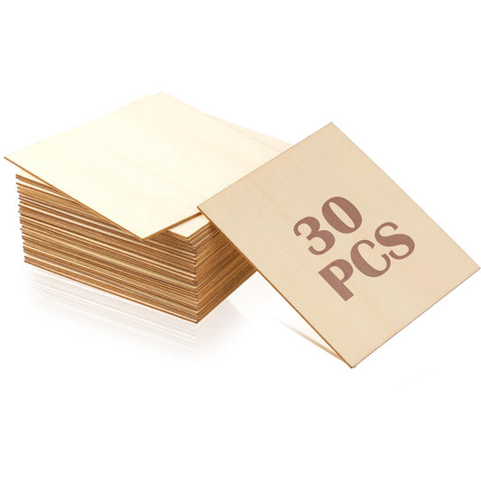 30Pcs Wood Carving Blank Unfinished 4 X 4 inches Square Wood Blank Coasters Bulk for DIY Crafts, Painting, Writing, Spelling Game, Drinks, Bar and Kitchen Home Decor, Party Decoration