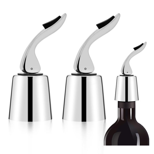 2Pcs Wine Stoppers for Bottles of Opened Wine,Stainless Steel Wine Bottle Stopper Plug with Silicone Reusable Wine Saver, Wine Corks, Leak Proof Keep Fresh Suitable for Red&White Bottle
