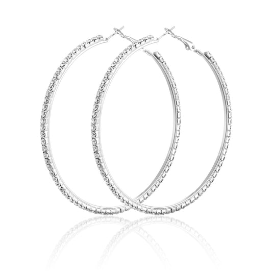 Rhinestone Hoop Earrings for Women, 70 Mm Sparkly Rhinestone Hoops Stylish Silver Rhinestones Hoop Earring Large Hoops Dangle Earrings for Women Wedding Dancing Party Appointment Decor